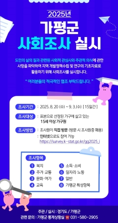 가평군, ‘2025년 사회조사’ 실시… 정책 기초자료 활용