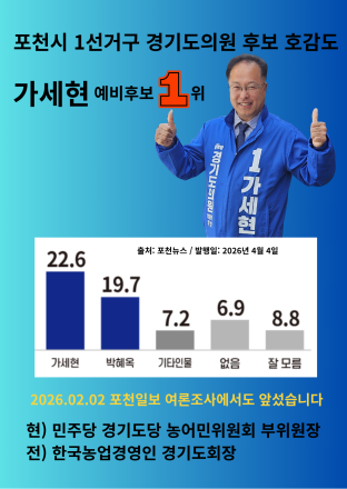 가세현, 포천시 1선거구 도의원 ‘호감도 1위’…초반 판세 주도
