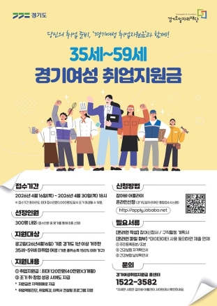 도, ‘경기여성 취업지원금’ 참여자 모집…35~59세 미취업 여성에 구직활동비 지원