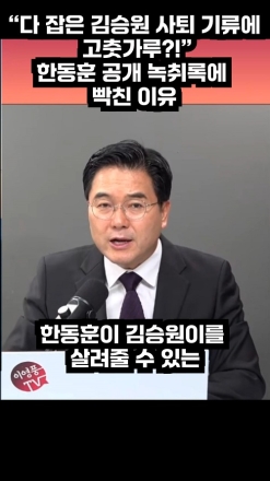 "다 잡은 김승원 사퇴 기류에 고춧가루!" 한동훈 공개 녹취록에 빡친 이유