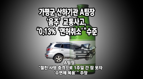 가평군 산하기관 A 팀장 ‘음주’ 교통사고, “0.13% ‘면허취소’”수준